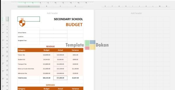 Secondary School Budget Template US